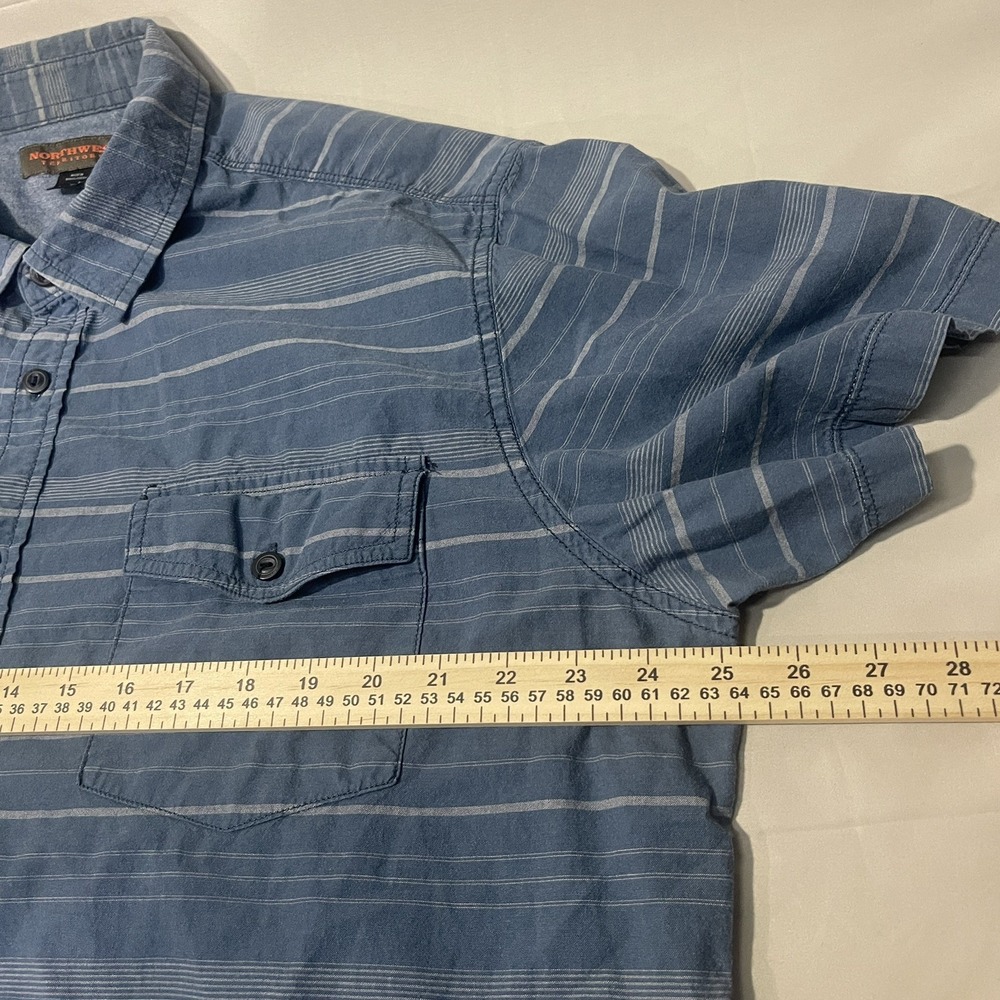 Northwest Territory Blue Horizontal Striped Button Down Short Sleeve Mens XLarge - Picture 3 of 7
